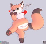 absurd_res anthro bed blush butt canid canine claws female fox furniture genitals heart_symbol hi_res lying mammal nia_(senz) paws pussy scarf senz solo tail text