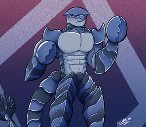 abs angry anthro armor blue_body blue_lobster carapace lobster_claws lobster_tail male muscular muscular_anthro muscular_arms muscular_male nipples pecs scales solo nohum blue_lobster_(meme) lagosto_(nohum) aquatic arthropod crayfish crustacean decapod lobster malacostracan hi_res meme