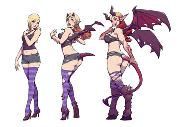 base_one_layout basic_sequence blonde_hair bottomwear breasts butt clothing ear_piercing ear_ring female footwear growth hair high_heels holding_tail hooves horn horn_growth human_to_humanoid humanoid_pointy_ears legwear linear_sequence looking_at_viewer membrane_(anatomy) membranous_wings navel nipple_outline one_row_layout piercing pointy_ears ring_piercing shoes shorts smile solo species_transformation standing stockings tail tail_growth three_frame_image three_frame_sequence torn_clothing transformation transformation_sequence wing_growth wings danusko animal_humanoid demon human humanoid mammal 2018 hi_res sequence