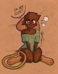 4_toes angry anthro barefoot blush brown_body brown_fur claws clothing dialogue feet femboy fur male oversized_clothing oversized_shirt oversized_topwear shirt solo text toes topwear rotten_owl aalst_(rotten_owl) mammal mouse murid murine rodent english_text hi_res traditional_media_(artwork)