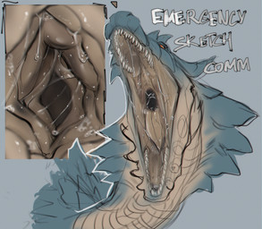 ambiguous_gender blue_body blue_scales bodily_fluids close-up countershading feral gums internal light_body light_scales mouth_shot open_mouth red_eyes ridges saliva saliva_bubble saliva_string scales solo spikes teeth text throat tongue chillingsmite capcom monster_hunter lagiacrus leviathan_(mh) 2026 colored digital_drawing_(artwork) digital_media_(artwork) english_text hi_res shaded sketch unfinished
