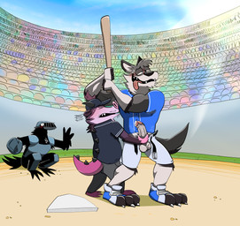 ahegao anthro anthro_on_anthro armpit_fetish armpit_sniffing athletic athletic_male baseball baseball_bat baseball_cap baseball_field baseball_uniform bat_(object) belt blush bodily_fluids body_worship clothing cross-eyed distracted duo_focus erection fluffy fluffy_tail flustered genitals gooning group half-closed_eyes handjob hat headgear headwear humanoid_genitalia humanoid_penis jersey larger_male looking_pleasured male male/male masturbation muscular muscular_male musk musk_worship musky_armpit narrowed_eyes open_mouth open_smile outside penile penis public public_exposure sex shirt size_difference smaller_male smile sniffing sportswear stadium standing stroking_penis sweat tail tongue tongue_out topwear umpire unbuckled_pants uniform srirachamander kyash-tyur monty_(srirachamander) american_opossum canid canine canis mammal marsupial wolf hi_res