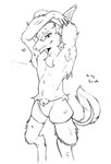 anthro blush butt claws clothed clothing fur hair looking_at_viewer male nipples simple_background smile solo tail darkplayers erick_(darkplayers) sergal 2024 digital_drawing_(artwork) digital_media_(artwork) hi_res monochrome portrait