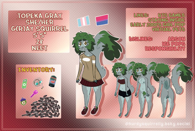 anthro balls bisexual_pride_colors bottomwear breasts brown_eyes buckteeth clothed clothed_anthro clothed_gynomorph clothed_intersex clothing footwear genitals green_hair green_pubes gynomorph gynomorph_anthro hair intersex intersex_anthro lgbt_pride neet nude_anthro nude_gynomorph penis pride_colors pubes shoes shorts skirt small_breasts solo teeth text topwear hurdysquirrelly topeka_(hurdysquirrelly) grey_squirrel mammal rodent sciurid tree_squirrel 2026 absurd_res digital_media_(artwork) english_text hi_res model_sheet trans_(lore) trans_woman_(lore)