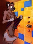 balls brown_body communal_shower foreskin genitals half-erect humanoid_genitalia humanoid_penis inside looking_at_viewer male navel nipples nude penis shower solo tail towel gothwolf aggretsuko sanrio haida_(aggretsuko) hyena mammal spotted_hyena hi_res