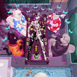abs aged_up anthro anthrofied asian_clothing athletic athletic_male balls blush body_sushi chopsticks clothing collar collar_only container east_asian_clothing eyes_closed feet feral fingers flaccid food food_fetish food_on_body food_play foreskin fur furniture genitals group heterochromia holding_chopsticks holding_object humanoid_genitalia humanoid_penis japanese_clothing kimono lying male markings navel nude on_back on_table partially_retracted_foreskin paws penis plant sitting spots sushi table tail toes tree water dal101strefan 101_dalmatian_street 101_dalmatians disney deepak_(101_dalmatians) aquatic canid canine canis dalmatian domestic_cat domestic_dog felid feline felis fish mammal 1:1 digital_media_(artwork) hi_res