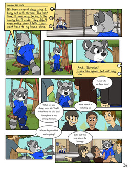 anthro bottomwear bus_stop_sign cheek_tuft clothed clothing detailed_background dialogue dipstick_tail eyewear facial_tuft feet_together footwear fully_clothed gloves_(marking) grabbing_from_behind jacket male markings note shoes speech_bubble swing tail tail_markings text topwear tuft vehicle pandapaco art_(pandapaco) ailurid human mammal mouse murid murine procyonid raccoon rodent comic english_text hi_res
