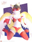 absurd_res anthro blue_eyes breasts canid canine canis christmas female hi_res holidays iwona_wolf_eagle leokato mammal night simple_background solo text url white_body wolf yellow_body yellow_eyes