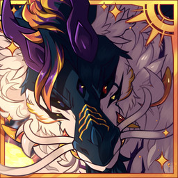 5_eyes ambiguous_gender blue_body countershade_face countershading fangs feral front_view fur gold_border hair horn looking_at_viewer multi_eye purple_horn snout solo sparkles teeth whiskers white_body white_fur cheitora mythology dragon mythological_creature mythological_scalie scalie 1:1 2023 half-length_portrait hi_res portrait