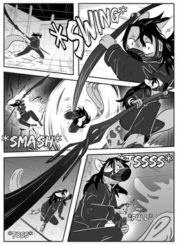 anthro clothed clothing detailed_background explosives female gas_mask grenade mask melee_weapon polearm prosthetic prosthetic_leg prosthetic_limb solo spear text weapon kifyun2 rita_(undying_void) felid mammal pantherine snow_leopard absurd_res black_and_white comic hi_res monochrome