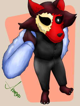 bottomwear clothing fur male pants paws perspective red_body red_fur shirt solo suit topwear amon_wolf amon canid canine canis hybrid mammal skulldog_(species) wolf 3:4 hi_res