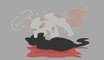 ambiguous_gender black_body black_fur blood blood_pool bodily_fluids corpse death dialogue duo feral fur grey_background open_mouth sad simple_background bloowolfy warriors_(book_series) fallen_leaves_(warriors) hollyleaf_(warriors) domestic_cat felid feline felis ghost mammal spirit 2024 hi_res