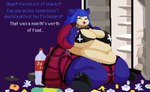 anthro belly big_belly big_breasts breasts butt clothing eyes_closed female hair huge_breasts obese obese_anthro obese_female overweight overweight_anthro overweight_female simple_background solo text thick_thighs wide_hips enkah nintendo pokemon generation_1_pokemon mammal pokemon_(species) snorlax digital_media_(artwork) english_text hi_res pixel_(artwork)