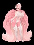 accessory anthro big_breasts blue_eyes breasts claws clothed clothing cream_hair female fur hair hair_accessory hair_bun hair_sticks hand_on_leg hand_on_thigh looking_at_viewer markings multi_tail navel pawpads pink_body pink_fur pink_nose side_boob simple_background skimpy solo spots spotted_markings tail transparent_background under_boob virgin_destroyer_sweater varollis meme_clothing nintendo pokemon sasha_valiski canid canine fox fox_spirit generation_1_pokemon mammal ninetales pokemon_(species) 2024 absurd_res alpha_channel hi_res meme
