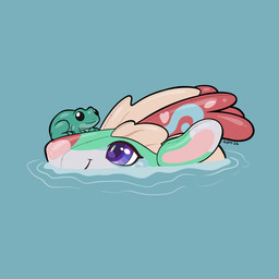 feral green_body horn inflatable partially_submerged pool_toy purple_eyes smile water symrea imaginary_creature_factory mythology wispy_(imaginary_creature_factory) amphibian animate_inanimate dragon frog living_inflatable mythological_creature mythological_scalie scalie 1:1 2024 hi_res