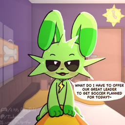 bed bedroom bedroom_eyes blush blush_lines bodily_fluids bone charm_(jewelry) clock dominant dominant_female door door_handle duo female fur furniture green_body green_fur green_skin jewelry male narrowed_eyes necklace on_top on_top_of on_top_of_another on_top_of_belly open_mouth orange_body orange_fur paws seductive speech_bubble sweat sweatdrop text tongue yellow_body yellow_fur tinky mob_entertainment poppy_playtime smiling_critters dogday_(poppy_playtime) hoppy_hopscotch canid canine canis domestic_dog lagomorph leporid mammal rabbit 1:1 english_text hi_res url