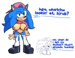 anthro backwards_baseball_cap backwards_hat bandage baseball_cap big_breasts breast_play breasts clothing crop_top crossgender dialogue duo female genitals hat headgear headwear hoodie legwear male male/female nipples penis sex shirt text thigh_highs thong titfuck topwear underwear missphase sega sonic_the_hedgehog_(series) sonic_the_hedgehog english_text