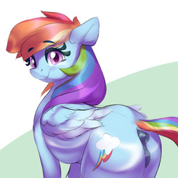anatomically_correct anatomically_correct_anus anatomically_correct_genitalia anatomically_correct_vulva animal_genitalia animal_vulva anus blue_body butt casual_exposure cutie_mark darkened_anus darkened_genitalia darkened_vulva equine_anus equine_genitalia equine_vulva eyebrows eyelashes feathered_wings feathers female feral genitals glistening glistening_body hair looking_at_viewer looking_back mane multicolored_hair pink_eyes puffy_anus rainbow_hair simple_background smile solo standing tail vulva wings salacisil friendship_is_magic hasbro my_little_pony mythology rainbow_dash_(mlp) equid equine mammal mythological_creature mythological_equine pegasus 1:1 digital_media_(artwork) hi_res