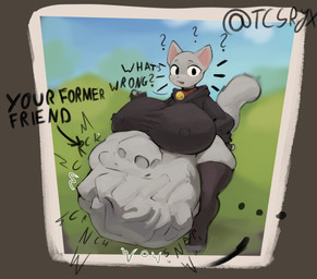 after_vore ambiguous_gender ambiguous_prey anthro anthro_pred arrow_pointing_to_belly asking asking_viewer asking_what bell bell_collar belly big_belly big_breasts biped black_clothing black_eyebrows black_gloves black_handwear black_hoodie black_legwear black_stockings black_text black_thigh_highs black_topwear bloated blurred_background bone bone_breaking bone_imprints bones_in_stomach border breasts butt clothed clothed_anthro clothed_female clothing cloud collar compression_sound_effect contextual_arrow covered_breasts cracking cropped_hoodie crunch crushing_sound_effect curved_text day death dialogue digestion directional_arrow disregard_of_life ears_up exposed_butt eyebrows fatal_vore female female_anthro female_pred fingerless_gloves floating_whiskers fluffy fluffy_tail fully_inside fur gloves grey_belly grey_body grey_butt grey_ears grey_face grey_fur grey_tail handwear hood_down hoodie huge_belly huge_breasts ineffective_clothing jingle_bell jingle_bell_collar legwear light long_sleeves looking_at_viewer monotone_belly monotone_body monotone_butt monotone_clothing monotone_face monotone_fur monotone_gloves monotone_handwear monotone_hoodie monotone_legwear monotone_stockings monotone_tail monotone_thigh_highs monotone_topwear motion_lines nipple_outline no_underwear open_mouth outside pink_inner_ear pointy_ears prick_ears question question_mark raised_eyebrows red_collar rumbling_stomach same_size_vore shortened_sound_effect skull skull_imprint sky snap solo sound_effect_variant sound_effects stockings tail talking_to_viewer teeth text text_outside_panel thick_thighs thigh_highs three-quarter_view toeless_legwear toeless_stockings toeless_thigh_highs topwear twitter_handle unseen_prey vore vowelless vowelless_sound_effect warped_text white_border wide_hips worried wrinkles_in_clothes tcsrjx emily_(tcsrjx) domestic_cat felid feline felis mammal 2025 digital_media_(artwork) digital_painting_(artwork) english_description english_text full-length_portrait hi_res lighting painting_(artwork) portrait shaded signature soft_shading
