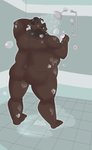 anthro bathing belly black_body black_fur butt eyes_closed fur male overweight overweight_anthro overweight_male solo matchaijuice bear mammal 2020 comic hi_res