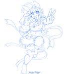 action_pose anklet anthro biped bottomwear bracelet choker claws clothing crop_top eyebrows female gesture hair hand_gesture jewelry looking_at_viewer magical_girl_outfit midriff navel necklace open_mouth open_smile pokemorph pose ribbons shirt short_hair simple_background skirt smile smiling_at_viewer solo thighlet topwear v_sign white_background malachyte nintendo pokemon eeveelution generation_6_pokemon pokemon_(species) sylveon 2024 blue_and_white hi_res monochrome sketch