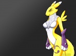 anthro black_sclera breasts countershading female fur multicolored_body multicolored_fur solo tail two_tone_body two_tone_fur white_body white_fur yellow_body yellow_fur yellow_tail yin_yang vani-fox bandai_namco digimon canid canine digimon_(species) mammal renamon 4:3 wallpaper