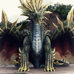 ambiguous_gender claws detailed_background feral floor green_body green_scales head_tilt horn looking_at_viewer membrane_(anatomy) membranous_wings outside plant pubic_boot red_eyes rock scales sitting sitting_on_ground solo spiked_tail spikes spikes_(anatomy) tail tile tile_floor wings ivorylagiacrus capcom monster_hunter elder_dragon guanzorumu scalie 1:1 2022 3d_(artwork) absurd_res digital_media_(artwork) hi_res