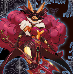 anthro anthrofied big_breasts blindfold breasts card_game clothing cosplay costume emotionless female gaming gold_(metal) gold_jewelry hair huge_breasts jewelry pokemorph red_hair ritual solo summoning thick_thighs video_game_reference wide_hips iefcuadricula nintendo pokemon yu-gi-oh! serena_za_warudo_(genozawarudo) delphox generation_6_pokemon pokemon_(species) unknown_species hi_res