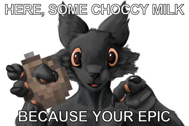 4_fingers ambiguous_anthro ambiguous_gender anthro big_ears big_eyes biped black_body black_claws black_ears black_fur black_nose candy cheek_tuft chocolate chocolate_milk claws container dessert dialogue facial_tuft finger_claws fingers flavored_milk fluffy food front_view fur gameplay_mechanics gesture glistening glistening_eyes hand_gesture handpaw holding_food holding_milk holding_object looking_at_viewer milk milk_can milk_container muscular nude nude_ambiguous nude_anthro open_mouth orange_pawpads orange_sclera pawpads paws pointing pointing_at_viewer simple_background slim_ambiguous slim_anthro snout solo standing text tongue tuft white_background white_text hyacinth1971 because_you're_epic casualties:_unknown choccy_milk markiplier canid canine expie_(gunsawian) gunsawian mammal 2026 3:2 bust_portrait colored digital_drawing_(artwork) digital_media_(artwork) english_description english_text meme portrait shaded