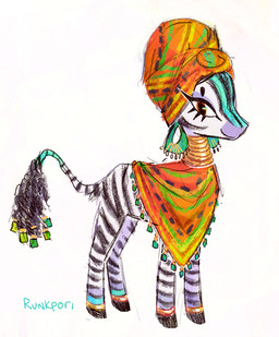 african african_clothing clothing dreadlocks ear_piercing eyelashes female feral headgear headwear hooves neck_ring piercing smile snout solo striped_body stripes tail tail_tuft toony tuft runkpori friendship_is_magic hasbro my_little_pony zecora_(mlp) equid equine mammal zebra