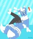 3_toes anthro black_clothing black_legwear black_stockings blue_background blue_body blue_eyes blue_eyewear blue_fur blue_glasses blue_pawpads butt cat_stockings chest_tuft clothing dipstick_ears dipstick_tail ear_markings exclamation_point eyewear fangs feet floppy_ears fur glasses hair hand_on_hip jewelry leaning leaning_backward legs_up legwear male markings mostly_nude multicolored_ears multicolored_tail necklace on_ground open_mouth pawpads pie_cut_eyes simple_background sitting solo speech_bubble spots spotted_body spotted_fur stockings striped_body striped_fur stripes surprise tail tail_markings teeth toes tuft white_hair white_spots white_stripes skweekers nintendo pokemon meower_(skweekers) felid feline generation_6_pokemon mammal meowstic pokemon_(species) 2020 absurd_res hi_res