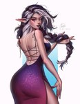 clothed clothing ear_piercing ear_ring eyelashes female female_humanoid hair heterochromia humanoid_pointy_ears industrial_piercing looking_at_viewer multicolored_hair piercing pink_eyes pointy_ears purple_clothing purple_hair ring_piercing solo tan_body tan_skin two_tone_hair white_hair yellow_eyes marie_merkh humanoid absurd_res hi_res portrait three-quarter_portrait