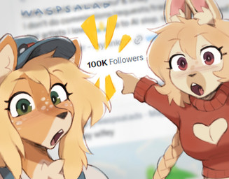 anthro black_eyeliner black_nose blonde_hair blue_clothing blue_hat blue_headwear blue_overalls breasts brown_eyebrows buckteeth chest_tuft cleavage cleavage_cutout clothed clothed_anthro clothed_female clothing cutout duo ear_tuft ears_up eyebrow_through_hair eyebrows eyelashes eyeliner female fluffy_ears follower_celebration follower_number freckled_face freckles fur gesture green_eyes hair hand_gesture hat headgear headwear heart_nose heart_symbol keyhole_turtleneck looking_at_viewer makeup medium_hair open_mouth overalls pink_ears pointing pointing_back pupils rabbit_ears red_clothing red_eyes red_mouth red_sweater red_topwear red_turtleneck screencap screencap_background shirt simple_background snout sweater tan_body tan_ears tan_fur teeth text tongue topwear translucent translucent_hair triangle_nose tuft turtleneck white_background white_body white_clothing white_ears white_fur white_sclera white_shirt white_topwear waspsalad soyjak two_soyjaks_pointing almond_(waspsalad) torpor_(waspsalad) deer lagomorph leporid mammal rabbit 2026 colored digital_media_(artwork) english_text hi_res meme signature