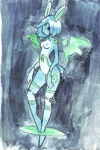 anthro blue_body blue_hair blue_skin bob_cut female floating_wings green_markings hair markings solo unusual_anatomy unusual_wings wings 7oz_tin_of_spam the_asylum_(character) lagomorph mammal skvader traditional_media_(artwork)