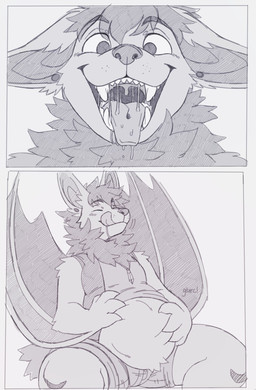 ambiguous_gender anthro anthro_pred belly belly_rub big_belly bodily_fluids closed_smile clothed clothed_anthro clothing eyebrow_through_hair eyebrows hair licking licking_lips membrane_(anatomy) membranous_wings motion_lines mouth_closed mouth_shot open_mouth open_smile oral_vore saliva saliva_string smile solo teeth tongue tongue_out translucent translucent_hair uvula vore winged_arms wings toddnet bat mammal 2018 comic english_description greyscale hi_res monochrome