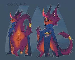 accessory anthro anus belt biped black_fur_markings black_paws blue_cloak blue_clothing butt claws cloak clothed clothing ear_piercing ear_tuft female fur furgonomics furry_tail genitals gold_(metal) gold_buckle gold_ear_piercing gold_jewelry gold_tail_jewelry grey_background happy horn horn_jewelry inner_ear_fluff jewelry looking_at_viewer looking_back multicolored_body multicolored_fur open_mouth orange_anus orange_body orange_eyes orange_fur orange_pawpads orange_vulva partially_clothed pattern_clothing pawpads paws piercing raised_leg rear_view red_body red_fur red_horn red_sclera sharp_teeth short shortstack shortstack_female simple_background smile solo spread_butt spread_vulva spreading standing star_pattern striped_body striped_fur stripes tail tail_accessory tail_anus tail_jewelry tail_tuft teeth triangle_nose triangle_pupils tuft vulva yellow_claws cyber_d1e felid feline mammal absurd_res hi_res signature