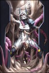 angry bodily_fluids breasts clothing creature_inside cum cum_in_pussy cum_inside cum_overflow cybernetics female genital_fluids infestation machine parasite restrained skinsuit solo teeth tight_clothing torn_clothing vaginal wandering_lizardfolk alien canid canine canis cyborg mammal wolf absurd_res hi_res