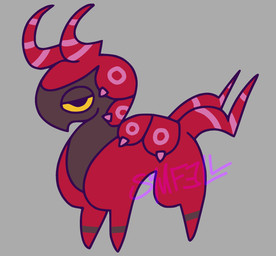 ambiguous_gender black_body circle_(marking) exoskeleton feral grey_background markings purple_markings red_body ring_(marking) simple_background solo stylized yellow_eyes rhapsody_tenrai nintendo pokemon arthropod generation_5_pokemon pokemon_(species) scolipede 2026 digital_drawing_(artwork) digital_media_(artwork) hi_res signature