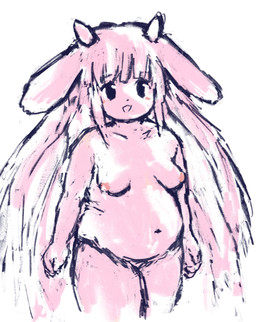 2_horns :d anthro bangs black_eyes blunt_bangs bodily_fluids breasts female female_anthro floppy_ears hair horn kemono lactating long_hair lop_ears monotone_body navel nipples nude nude_anthro nude_female open_mouth open_smile pink_body pink_breasts pink_ears pink_hair pink_horn pink_nipples simple_background slightly_chubby slightly_chubby_anthro slightly_chubby_female smile solo white_background petday bovid caprine goat hybrid lagomorph leporid mammal rabbit 2026 hi_res portrait three-quarter_portrait