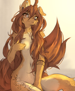 anthro biped breasts countershade_torso countershading female fingers fur hair looking_at_viewer navel nude nude_anthro nude_female simple_background smile solo tail tattoo tinygaypirate apogee_(tinygaypirate) canid canine canis domestic_dog mammal 2026 absurd_res digital_drawing_(artwork) digital_media_(artwork) hi_res