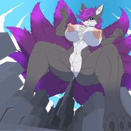 abs acro anthro big_breasts biped blush bodily_fluids breasts building butt city destruction feet female female_anthro fur genital_fluids genitals hair looking_at_viewer low-angle_view macro macro_anthro macro_female nipples nude outside puffy_nipples solo tail toes vulva worm's-eye_view mirapony asian_mythology east_asian_mythology japanese_mythology mythology aria_(silentfan42) canid canine fox fox_spirit mammal yokai 1:1 absurd_res colored digital_media_(artwork) hi_res