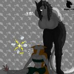 anthro clothing duo female fur military_uniform muscular orange_body shadow simple_background sitting uniform johnn_lima messerschmeisser_(johnn_lima) sther_(johnn_lima) hybrid sergal 1:1