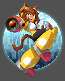 aiming_weapon anthro arm_cannon armor armored_boots brown_body brown_hair brown_tail city city_background clothed clothed_anthro clothed_female clothing female fully_clothed fully_clothed_anthro fully_clothed_female gauntlets gloves hair handwear midair ranged_weapon solo tail weapon weapon_arm ultimatemaverickx capcom gameoverse glitch_productions mega_man_(series) kit_bodega felid mammal hi_res