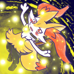 ambiguous_anthro ambiguous_gender anthro arms_out biped blush blush_stickers detailed_background digitigrade dipstick_tail front_view high-angle_view looking_at_viewer markings object_in_tail open_mouth snout solo sparkles tail tail_markings three-quarter_view annyui0611 nintendo pokemon braixen canid generation_6_pokemon mammal pokemon_(species) 1:1 2025 digital_drawing_(artwork) digital_media_(artwork) full-length_portrait hi_res japanese_description portrait translated_description