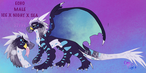 blue_eyes claws feral horn male open_mouth quadruped scales simple_background solo tail text tongue tusks underbite wings pinatareaper european_mythology mythology wings_of_fire echo_(pinatareaper) fan_character dragon hybrid icewing_(wof) mythological_creature mythological_scalie nightwing_(wof) scalie seawing_(wof) western_dragon 2020 digital_media_(artwork) english_text hi_res model_sheet