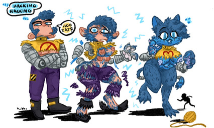 anthro ball_of_yarn blue_body blue_eyes blue_fur blue_hair bottomwear breasts clothing cybernetic_arm cybernetic_limb cyberpunk female forced forced_transformation fur fur_growth gender_transformation growth hacking hair male male_to_female mtf_transformation multi_breast pants pawpads purple_bottomwear purple_clothing purple_pants shirt speech_bubble topwear torn_clothing transformation transformation_sequence transformation_through_technology yarn yellow_clothing yellow_shirt yellow_topwear bubbalossom felid feline human mammal hi_res