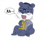 anthro balls big_balls big_penis bottomless cigarette clothed clothing eyewear genitals glasses half-erect male necktie penis smoking solo inubashiri animal_crossing nintendo lyle_(animal_crossing) mammal mustelid otter