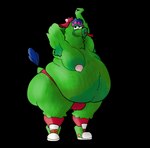 baseball_cap belly big_belly big_butt butt clothing footwear hat headgear headwear male mascot moobs obese obese_male overweight overweight_male raised_arms shoes simple_background sneakers solo stretching thick_thighs transparent_background anonymous_artist mlb philadelphia_phillies phillie_phanatic alpha_channel hi_res