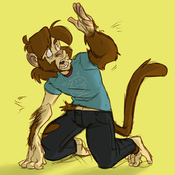 anthro barefoot biped clothing feet fur hair male prehensile_feet solo toes transformation shenanigan haplorhine mammal monkey primate 1:1