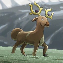 2_horns ambiguous_feral ambiguous_gender antlers black_eyes black_hooves brown_body brown_ears brown_fur brown_nose brown_tail feral fur grass half-closed_eyes hooves horn light looking_back mountain multicolored_body multicolored_fur narrowed_eyes outside plant pupils quadruped snout snow solo tail tan_body tan_fur two_tone_body two_tone_fur unguligrade walking white_pupils yellow_antlers yellow_horn spicyichizo nintendo pokemon generation_2_pokemon mammal pokemon_(species) stantler 1:1 2025 absurd_res hi_res lighting shaded